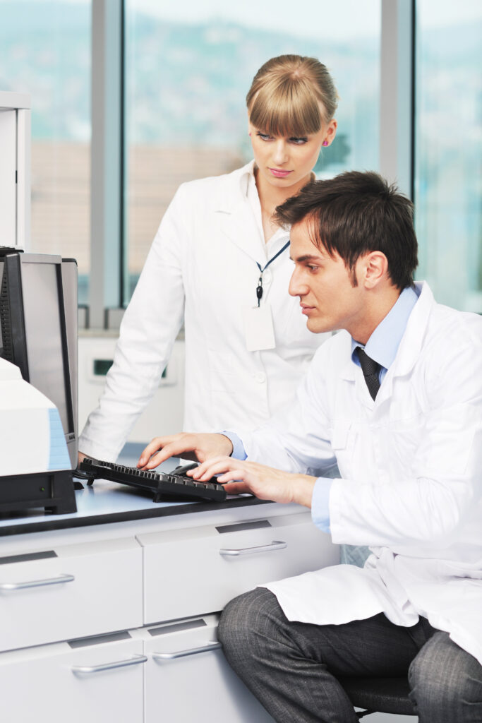 science research biology chemistry dmedicine youn people couple bright modern lab