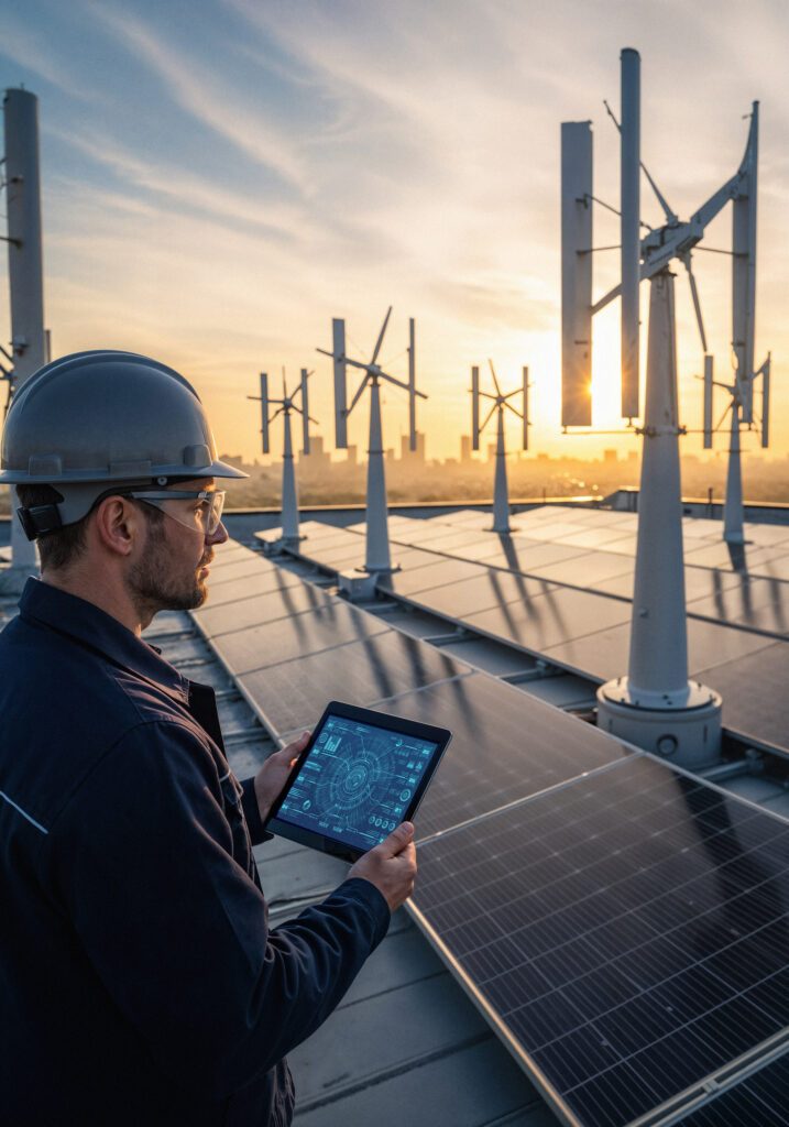 engineer inspecting renewable energy infrastructure